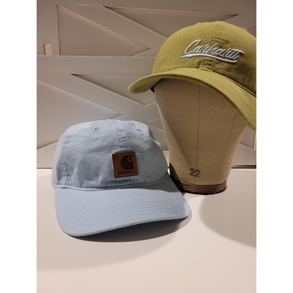 Carhartt Men/Women/Unisex Caps, Hats Lot of 2 Light Blue and Olive Green